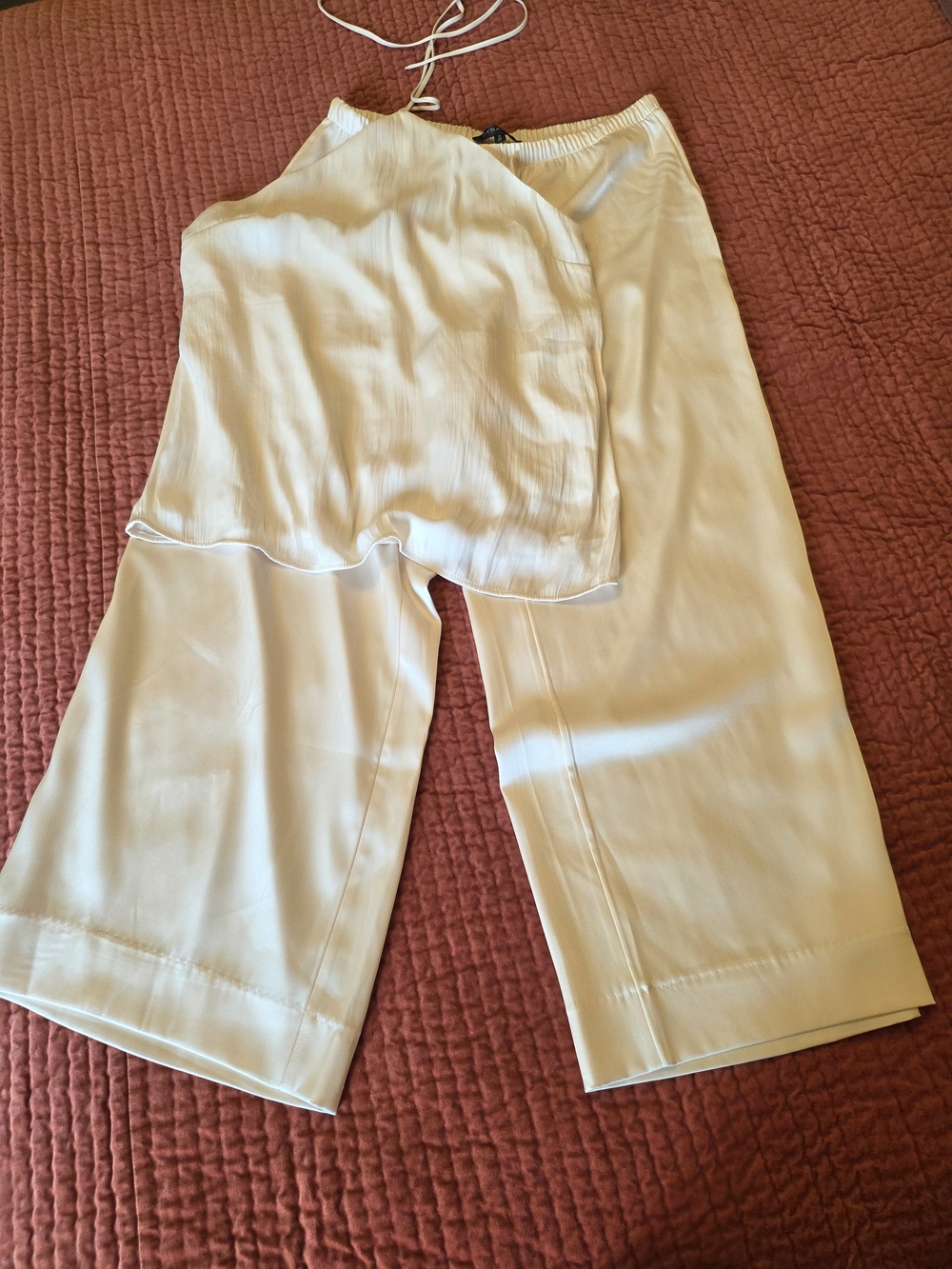 Dynamite Cream Satin Camisole and Wide-Leg Pants Set